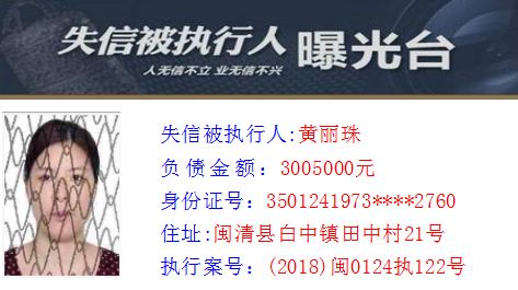 闽清县最新老赖名单曝光（2017年公布）